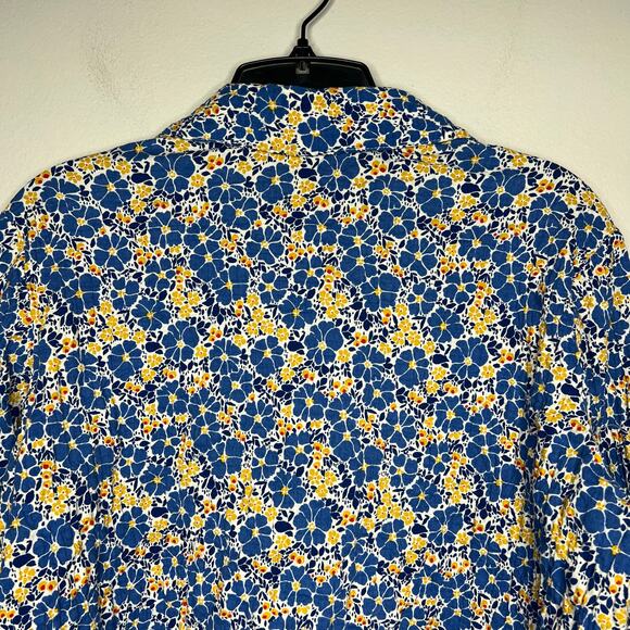 Habitat Yellow Blue Stripe Floral *XS Top Cotton Crinkle 3/4 Sleeve Button Boho - Picture 8 of 16